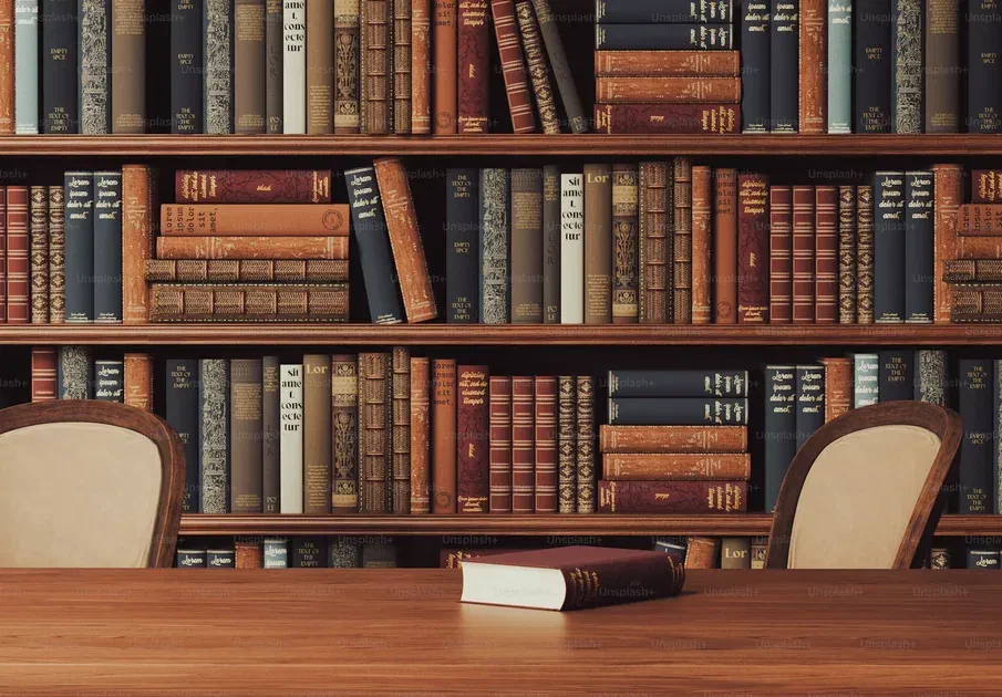 Traditional law library with bookshelves filled with legal reference books